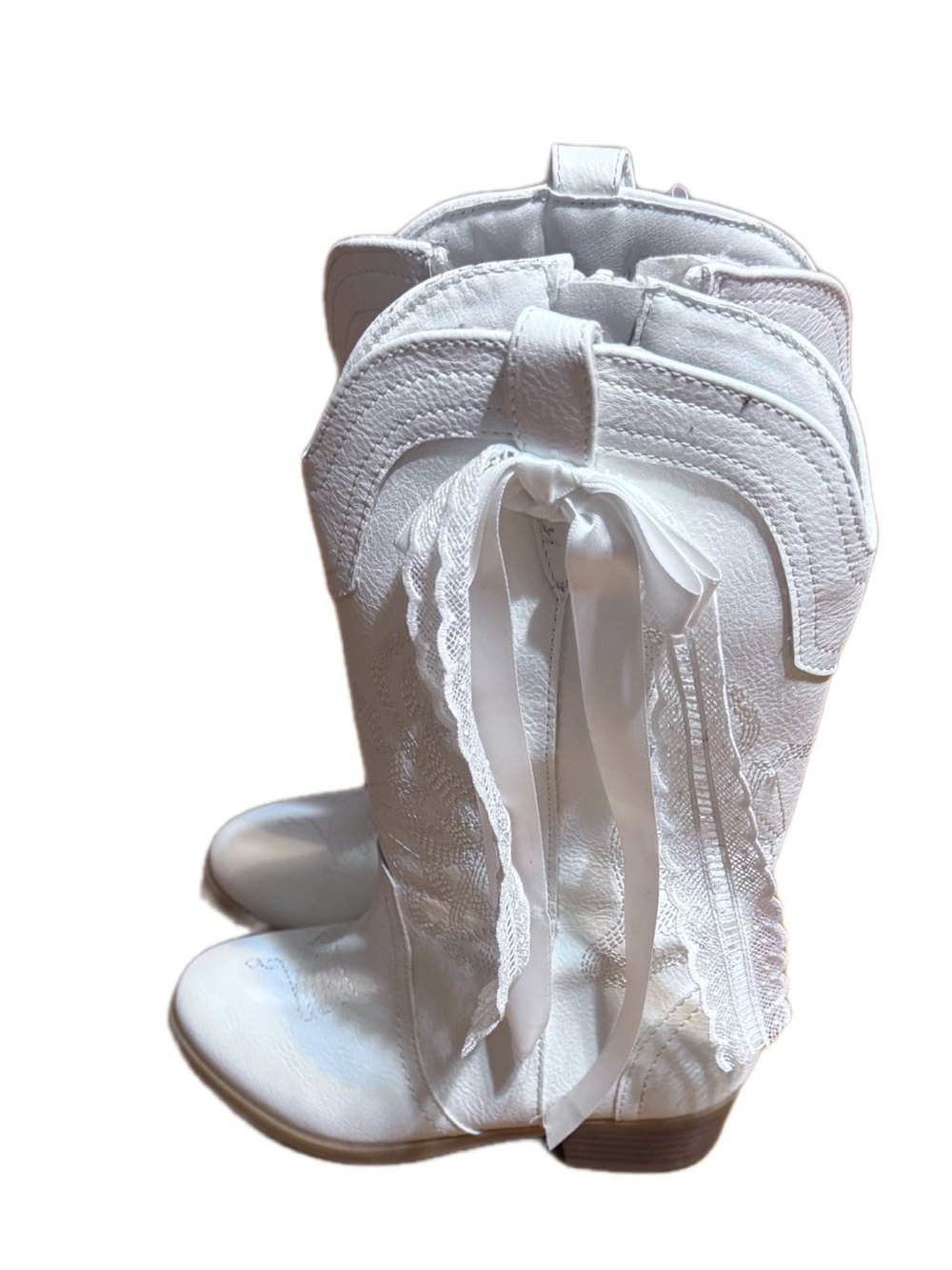 White Kids Western Knee-High Boots - Classic Cowboy Style - Picture 2 of 5